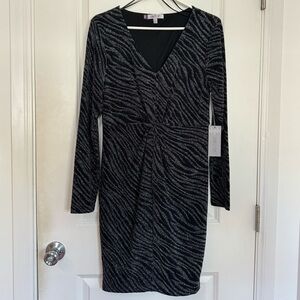 NWT Womens L Jennifer Lopez Black and silver zebra print dress